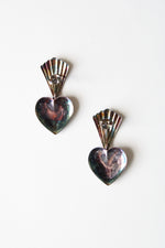 Vintage Dolphin Heart Sterling Silver Stud Dangle Earrings