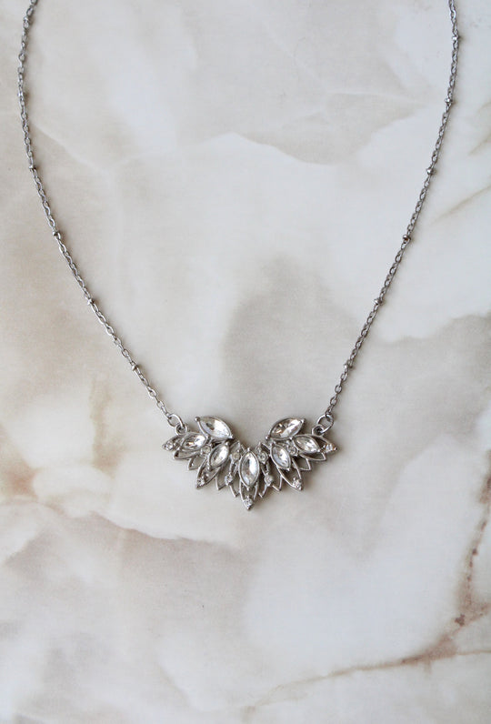 Silver Tone Clear Stone Necklace