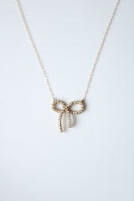14K Yellow Gold Pave Bow Necklace