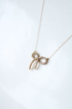 14K Yellow Gold Pave Bow Necklace