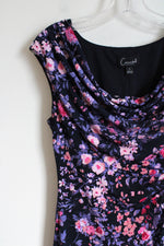 Connected Apparel Navy Purple Pink Floral Stretch Dress | S