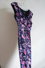 Connected Apparel Navy Purple Pink Floral Stretch Dress | S