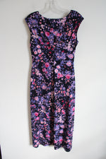 Connected Apparel Navy Purple Pink Floral Stretch Dress | S