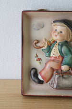 Hummel Goebel Boy With Umbrella Ceramic Wall Hanging Plaque | 5X5"