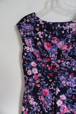 Connected Apparel Navy Purple Pink Floral Stretch Dress | S