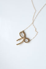 14K Yellow Gold Pave Bow Necklace