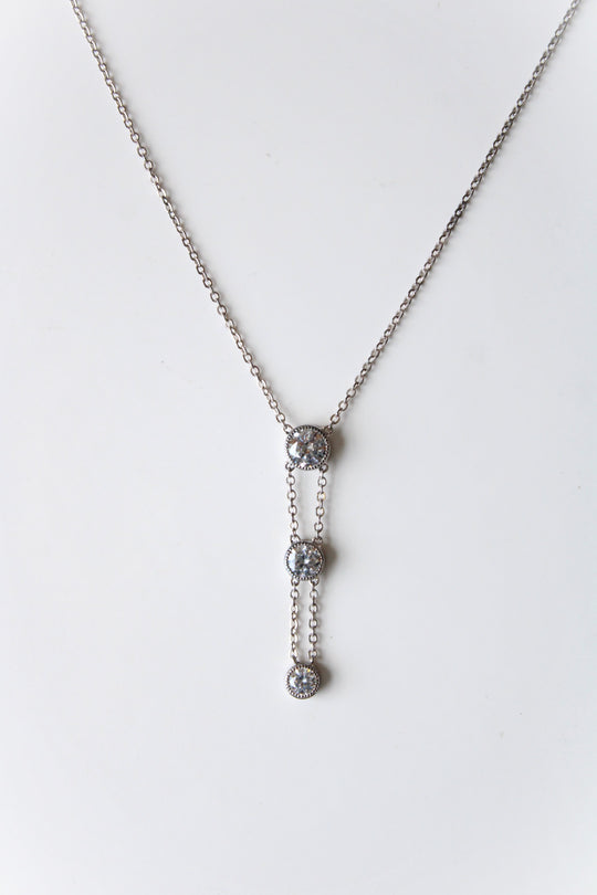 Clear Crystal Pendant Sterling Silver Necklace