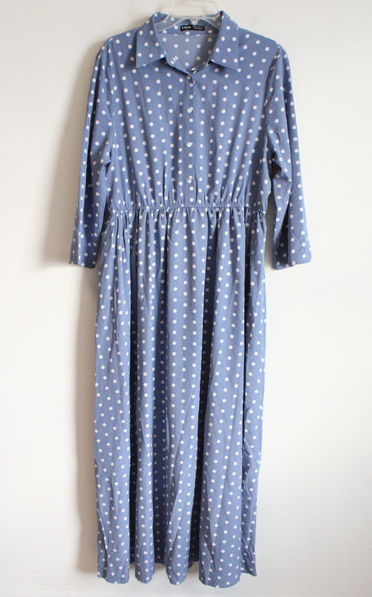 Shein Light Blue Polka Dotted Long Sleeved Dress | XXL