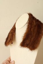 Vintage Brown Mink Fur Collar Wrap or Neck Scarf with Satin Lining and Clasp