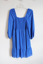 Nannette Cobalt Blue Long Sleeved Chiffon Smocked Dress | 6