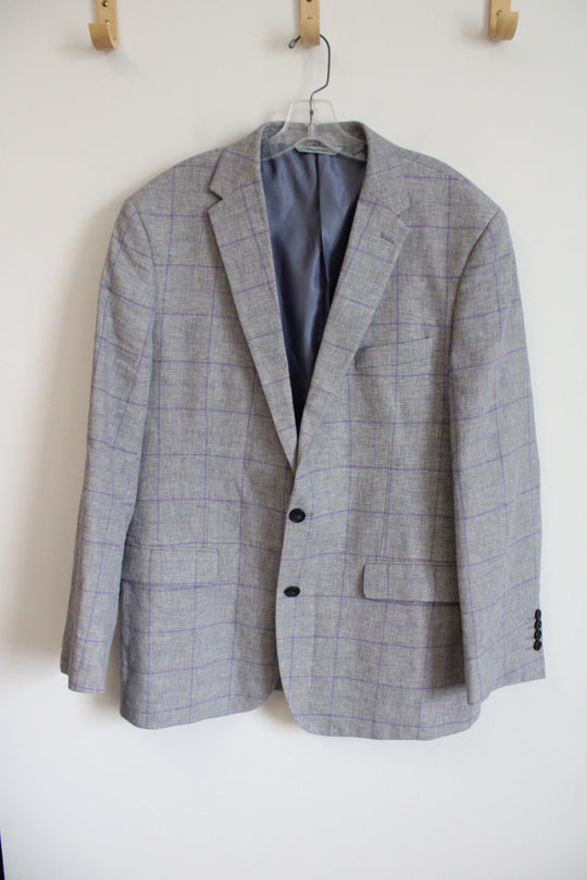 Samuel Windsor Linen Blend Gray Purple Windowpane Blazer | 44R