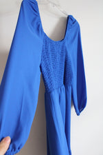 Nannette Cobalt Blue Long Sleeved Chiffon Smocked Dress | 6