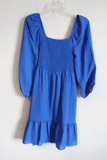 Nannette Cobalt Blue Long Sleeved Chiffon Smocked Dress | 6