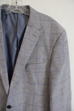 Samuel Windsor Linen Blend Gray Purple Windowpane Blazer | 44R