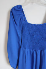 Nannette Cobalt Blue Long Sleeved Chiffon Smocked Dress | 6