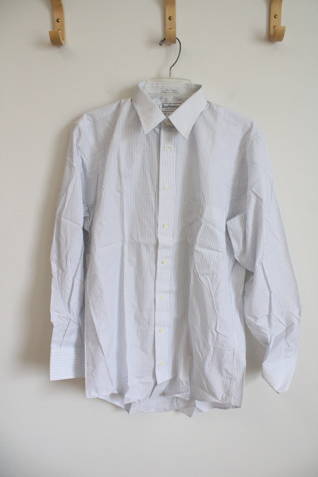 NEW Burberry's White Blue Pinstripe Button Down Shirt | 15 1/2-33