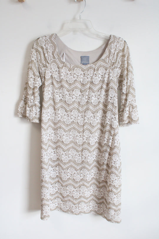 Rabbit Rabbit Rabbit Lace White Tan Dress | 10