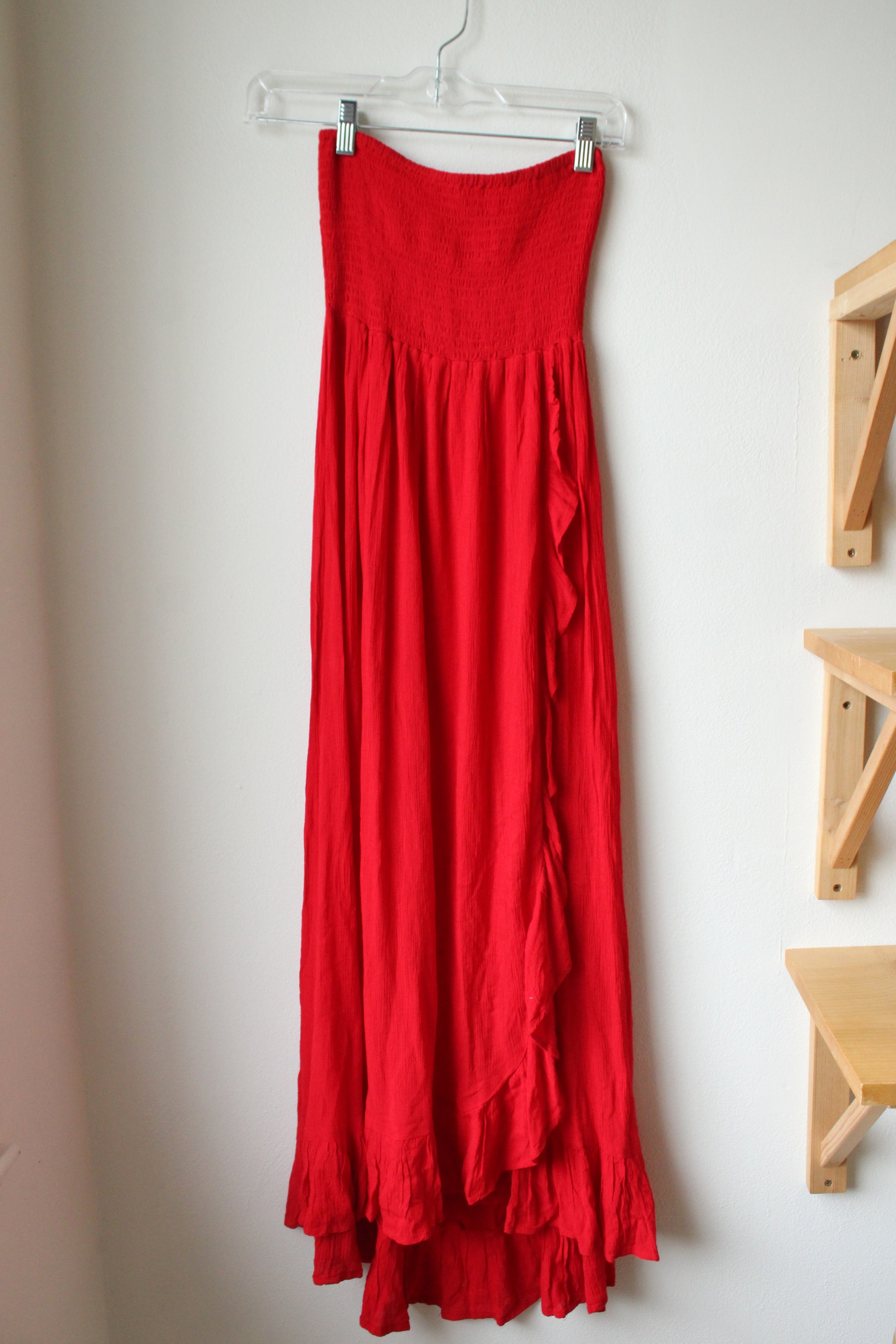 patrons of peace dress Patrons Of Peace Red Smocked Maxi Dress
