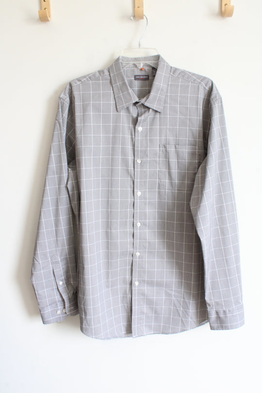 Van Heusen Traveler Black Plaid Button Down Shirt | L