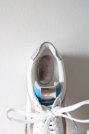 MICHAEL Michael Kors Blue Silver & White Maddy Mesh & Scuba Trainer Shoes | Size 6