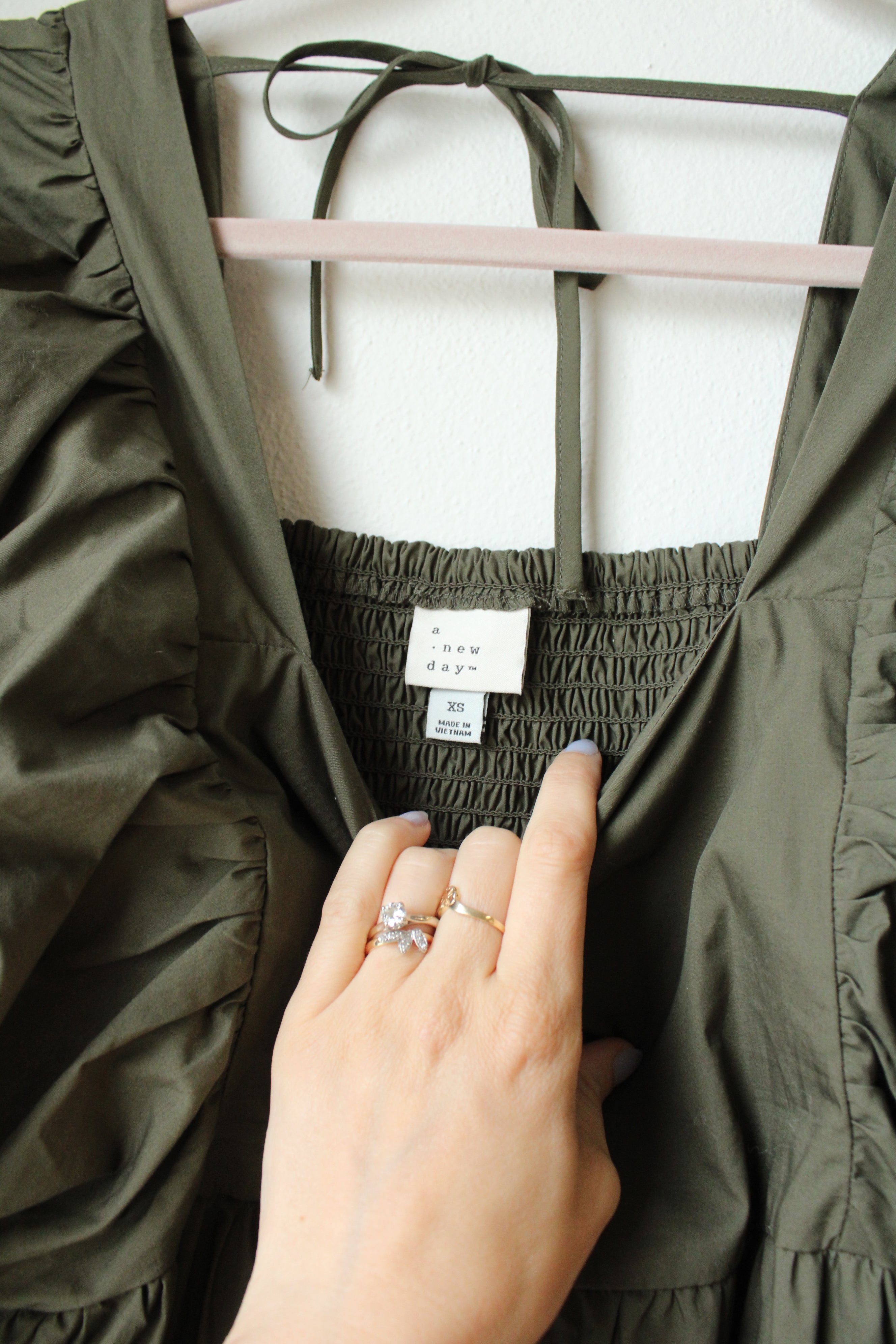 A New Day Olive Green Tiered Cotton Dress | XS Jubilee Thrift A New Day Olive Green Tiered Cotton Dress | XS Jubilee Thrift
