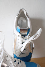 MICHAEL Michael Kors Blue Silver & White Maddy Mesh & Scuba Trainer Shoes | Size 6