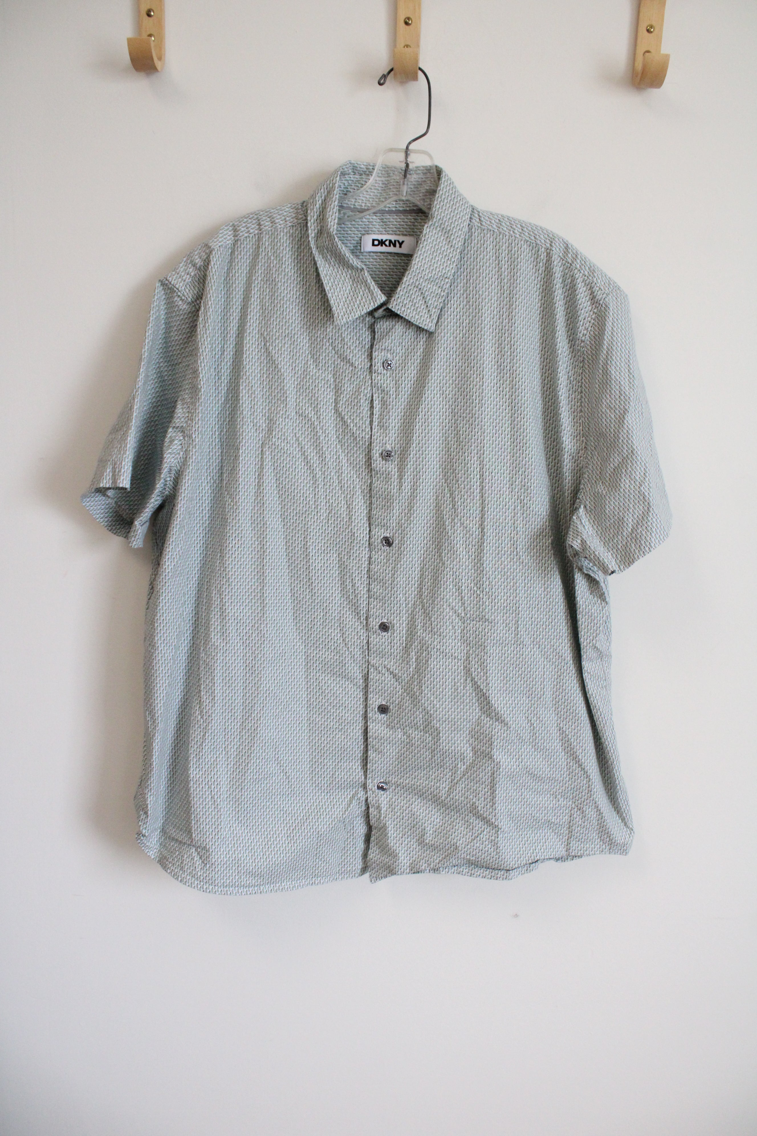 DKNY Green Patterned Short Sleeved Button Down Shirt | 2XL