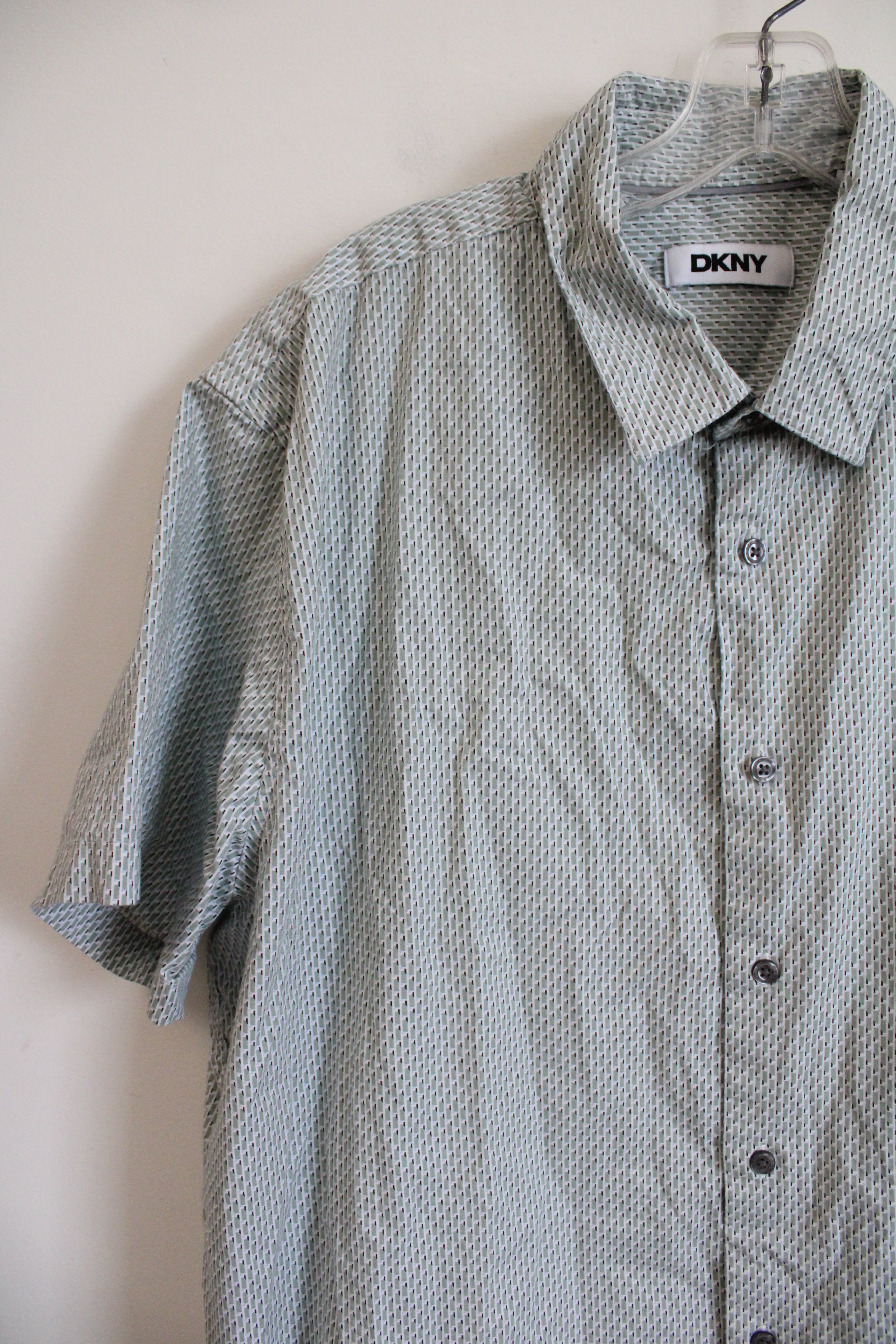 DKNY Green Patterned Short Sleeved Button Down Shirt | 2XL