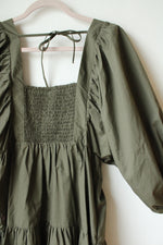 A New Day Olive Green Tiered Cotton Dress | XS
