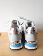 MICHAEL Michael Kors Blue Silver & White Maddy Mesh & Scuba Trainer Shoes | Size 6
