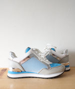 MICHAEL Michael Kors Blue Silver & White Maddy Mesh & Scuba Trainer Shoes | Size 6
