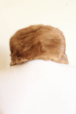 Vintage Light Brown Fur Pillbox Round Winter Hat