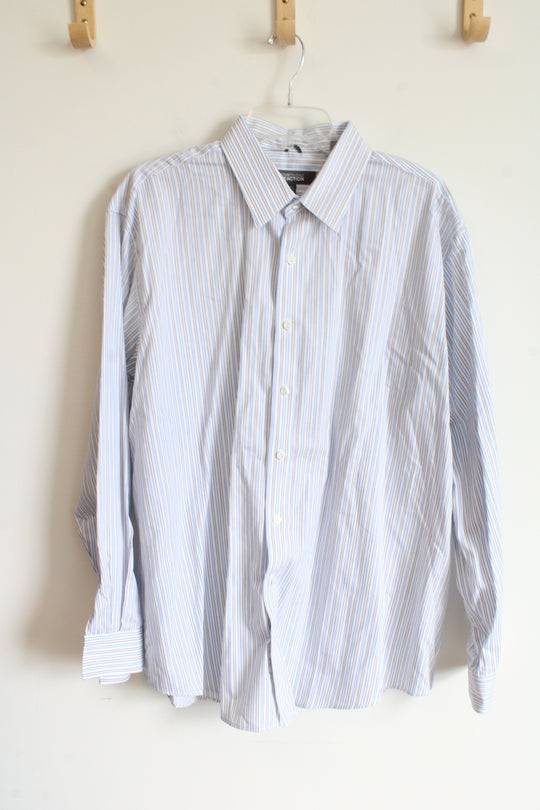Kenneth Cole Reaction White Blue Gray Striped Button Down Shirt | 17 1/2