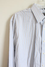 Kenneth Cole Reaction White Blue Gray Striped Button Down Shirt | 17 1/2