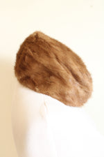 Vintage Light Brown Fur Pillbox Round Winter Hat