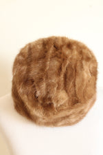 Vintage Light Brown Fur Pillbox Round Winter Hat
