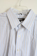 Kenneth Cole Reaction White Blue Gray Striped Button Down Shirt | 17 1/2