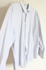 Kenneth Cole Reaction White Blue Gray Striped Button Down Shirt | 17 1/2