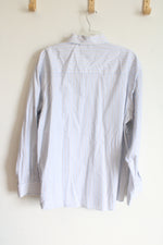 Kenneth Cole Reaction White Blue Gray Striped Button Down Shirt | 17 1/2
