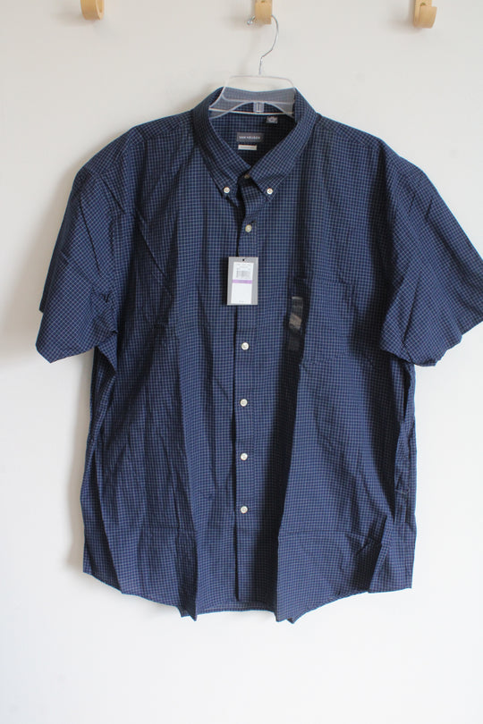 NEW Van Heusen Classic Fit Blue Plaid Button Down Shirt | XXL