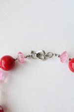 Red & Pink Beaded Toggle Clasp Heart Statement Necklace