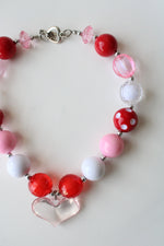 Red & Pink Beaded Toggle Clasp Heart Statement Necklace