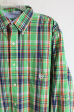 Chaps Green Plaid Button Down Shirt | XL