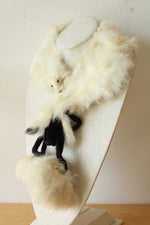 Vintage White Fur Stole Collar featuring Animal Tails and Head with Clasp