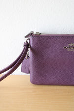 Coach Purple Pebble Leather Double Zip Wristlet Wallet