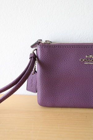 Coach Purple Pebble Leather Double Zip Wristlet Wallet