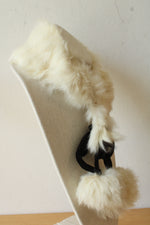 Vintage White Fur Stole Collar featuring Animal Tails and Head with Clasp