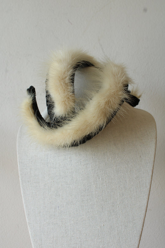 Vintage Velvet Headpiece Trimmed with Fluffy Cream Fur