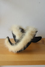 Vintage Velvet Headpiece Trimmed with Fluffy Cream Fur