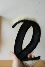 Vintage Velvet Headpiece Trimmed with Fluffy Cream Fur
